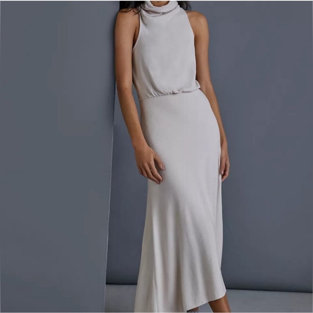 Anthropologie neutral sleeveless muck turtleneck light fleece maxi dress XS